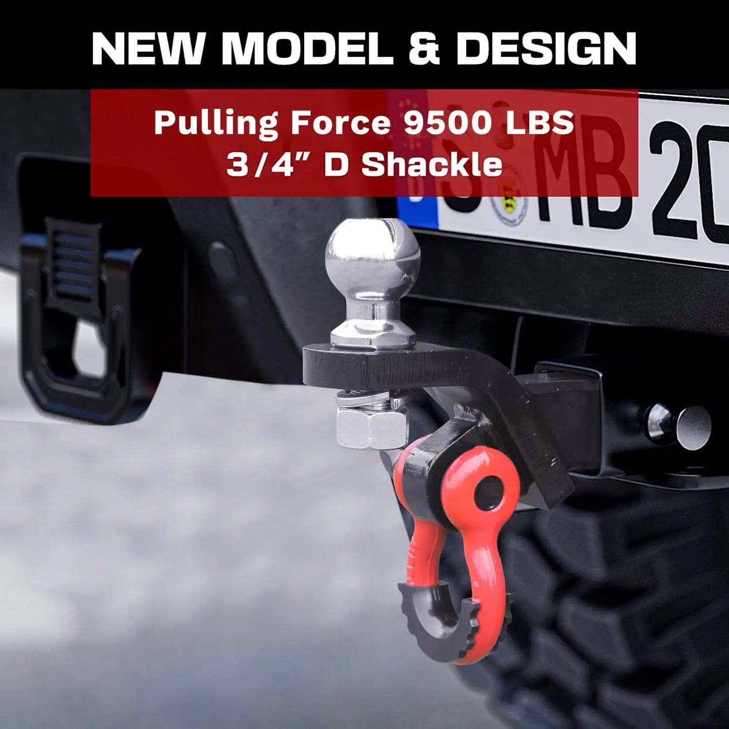 Heavy Duty 2-in-1 Trailer Hitch Ball Mount with Tow Shackle for Trucks, SUVs, Cars - Fits 2-Inch Receiver