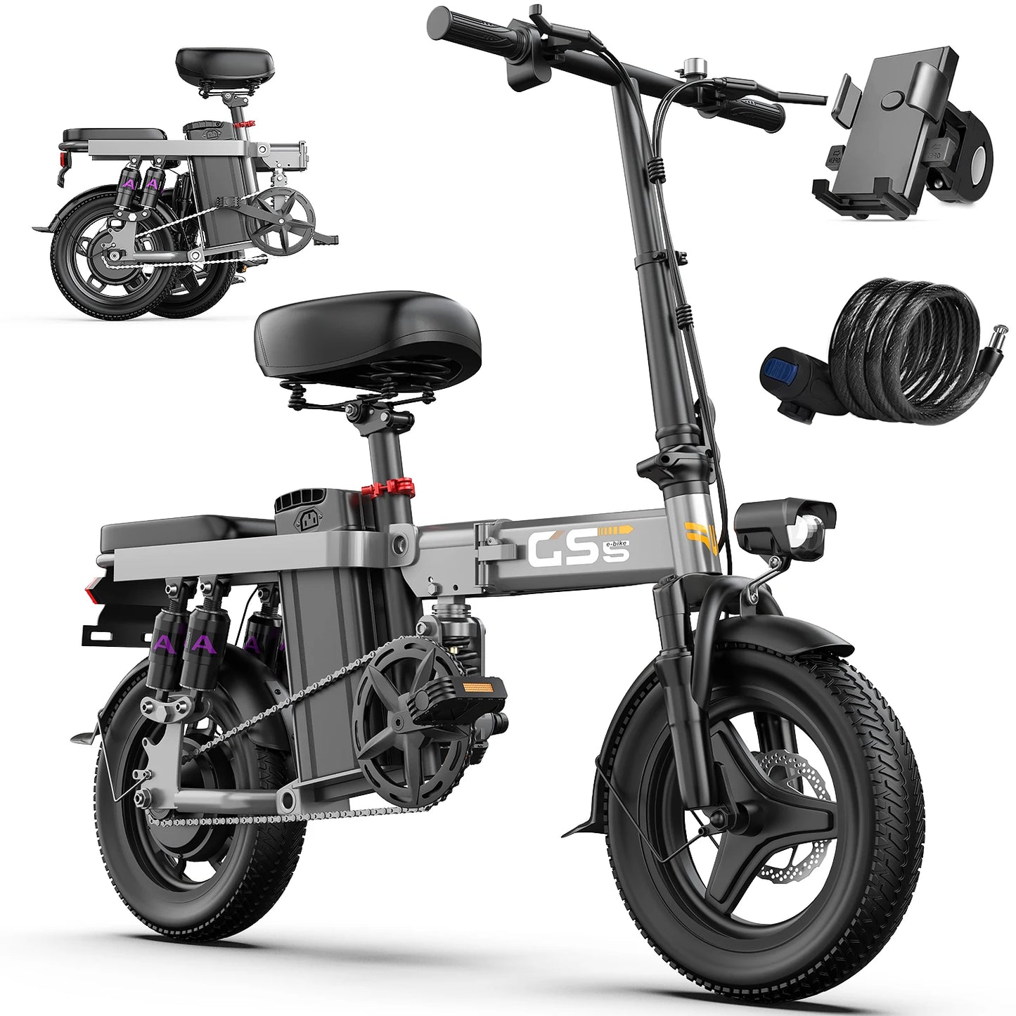UPlee GS5 48V 15Ah Folding Electric Bike 740W 30 Plus MPH 14 Inch Fat Tire