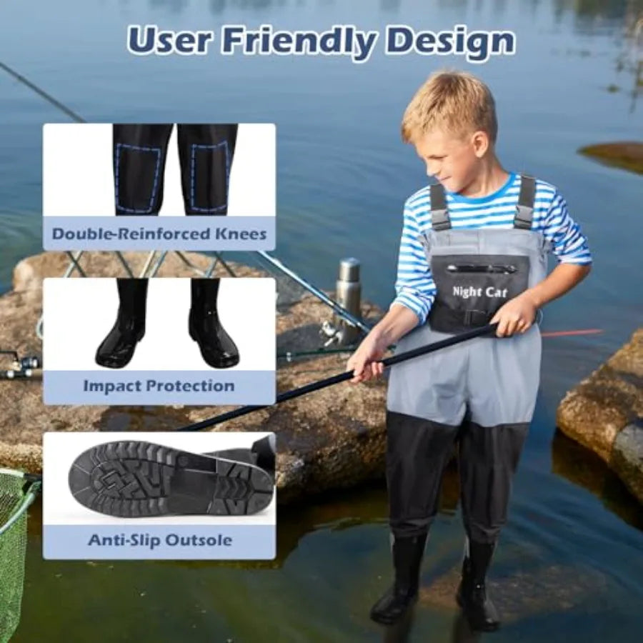 Youth Waterproof Chest Fishing Waders With Boots for Boys and Girls