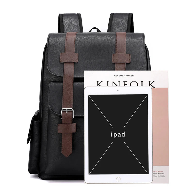 Large PU Leather Travel Backpack For Men And Teens With Laptop Compartment