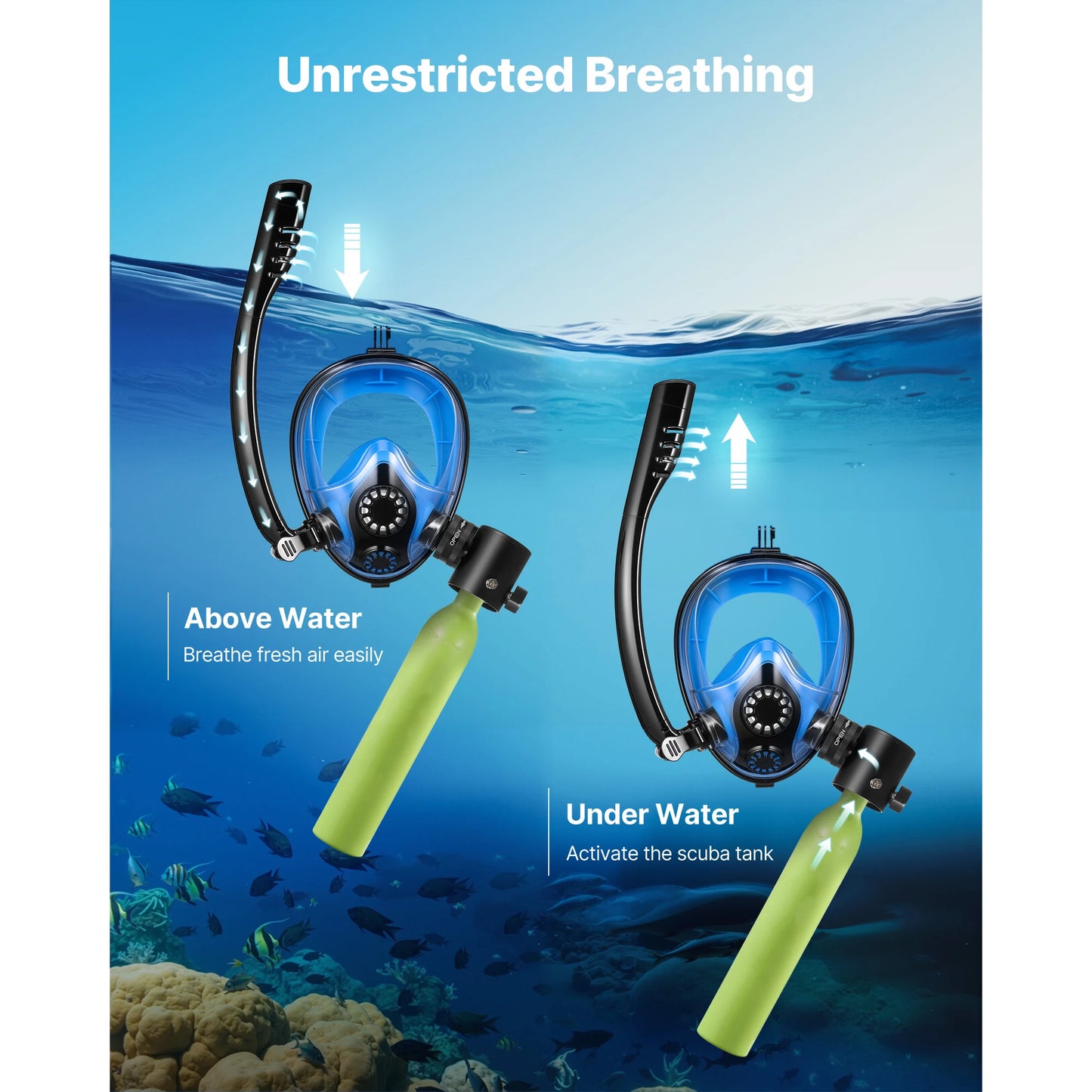 SucceBuy Mini Scuba Tank 0.5 L/1.9 L Portable Diving Tank for Underwater Breathing Emergency Rescue Pony Bottle for Snorkeling