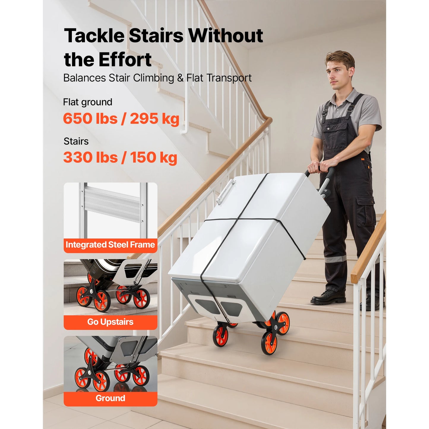SucceBuy Stair Climbing Cart 330lbs Stair-Climb Capacity Aluminum Alloy Folding Trolley Cart with Handle for Groceries Warehouse