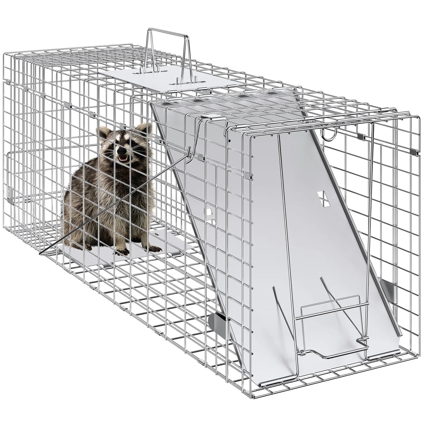 SucceBuy Live Animal Cage Trap Humane Cat Trap Galvanized Iron Folding Animal Trap with Handle for Rabbits Stray Cats Squirrels