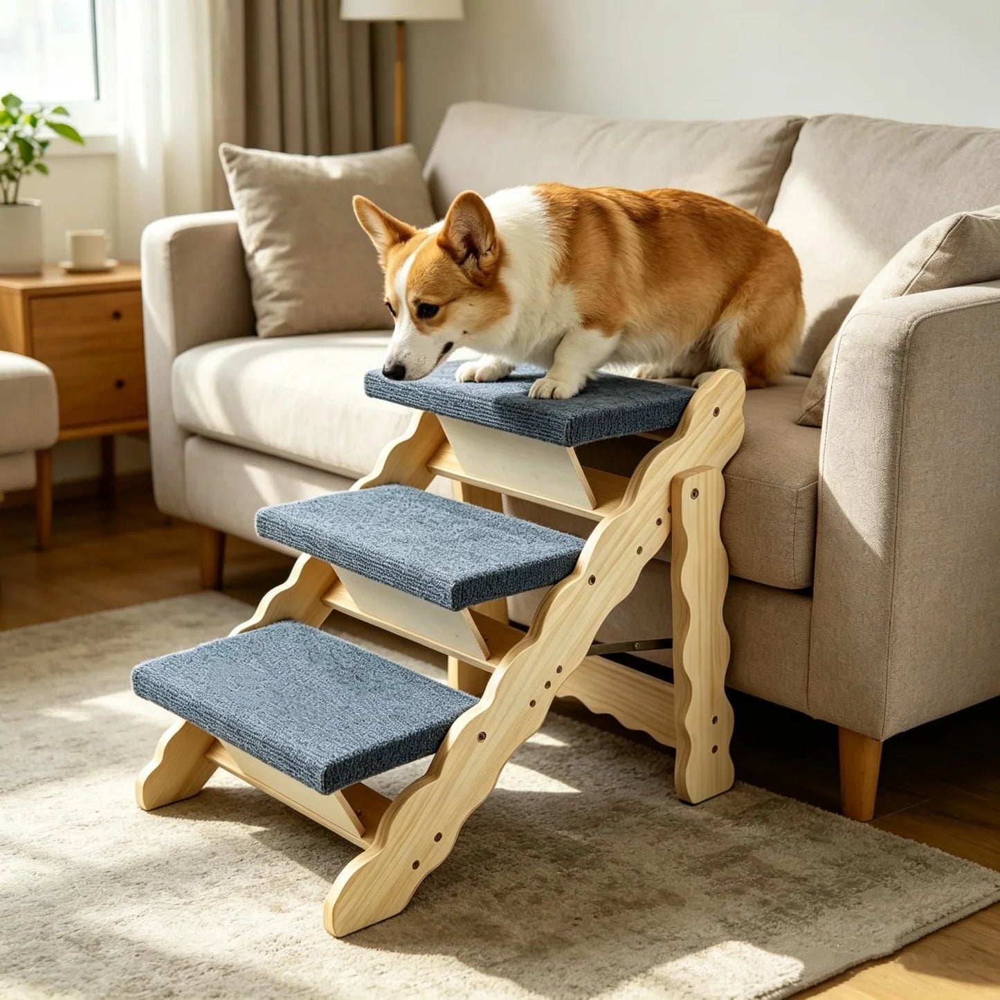 Revolutionize your pup's independence with these durable wooden stairs and ramp, designed to make every jump or climb effortless and safe.
