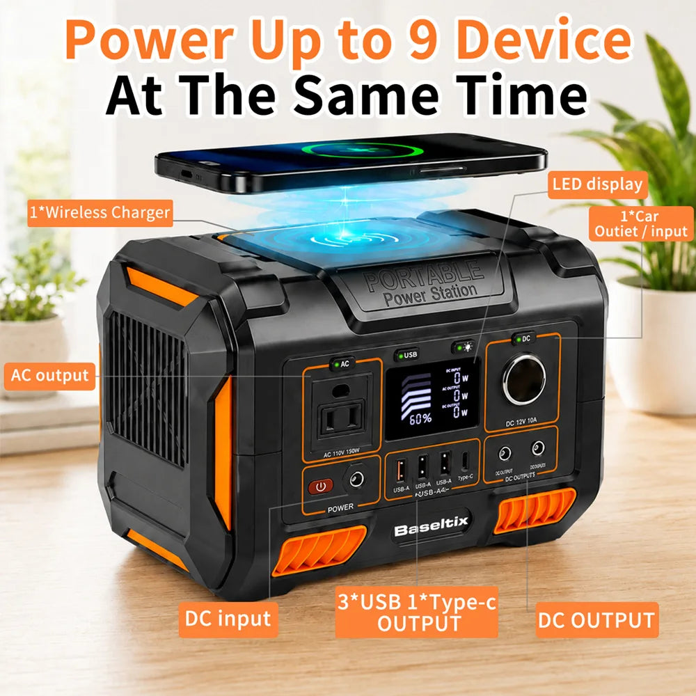 78000mAh Portable Power Station 300W, 228Wh Solar Power Generator Battery Backup with 110V AC Outlet, Wireless Charging, USB-C PD 60W, Emergency Power Supply for Camping, RV, CPAP, Outdoor Off-Grid