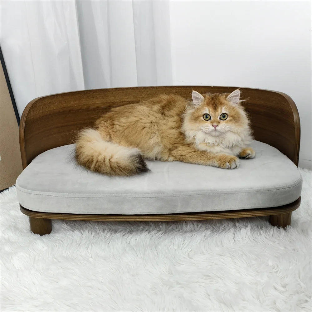 Elevate your pet's comfort with this stylish raised wood sofa that blends premium craftsmanship with contemporary design for calm, cozy naps and lasting comfort.