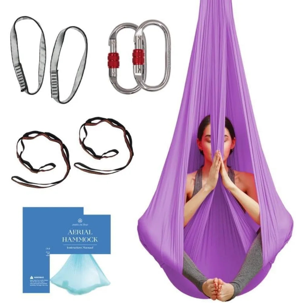 Aerial Silk Yoga Hammock & Swing for Home, Inversion Exercises, Starter Kit for All Levels - Durable with Extension Straps