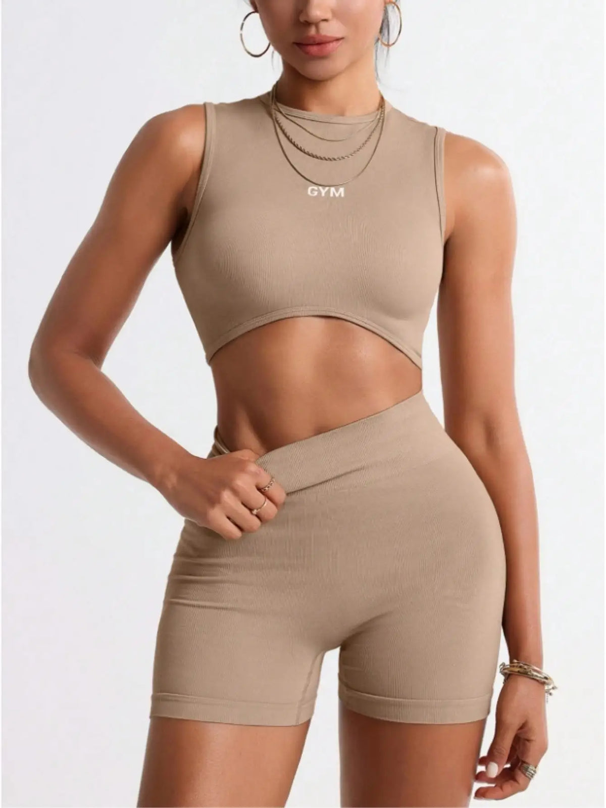 Women's 2 Piece Workout Sets Letter Print Crop Tank Top and High Waisted Biker Shorts Gym Outfits