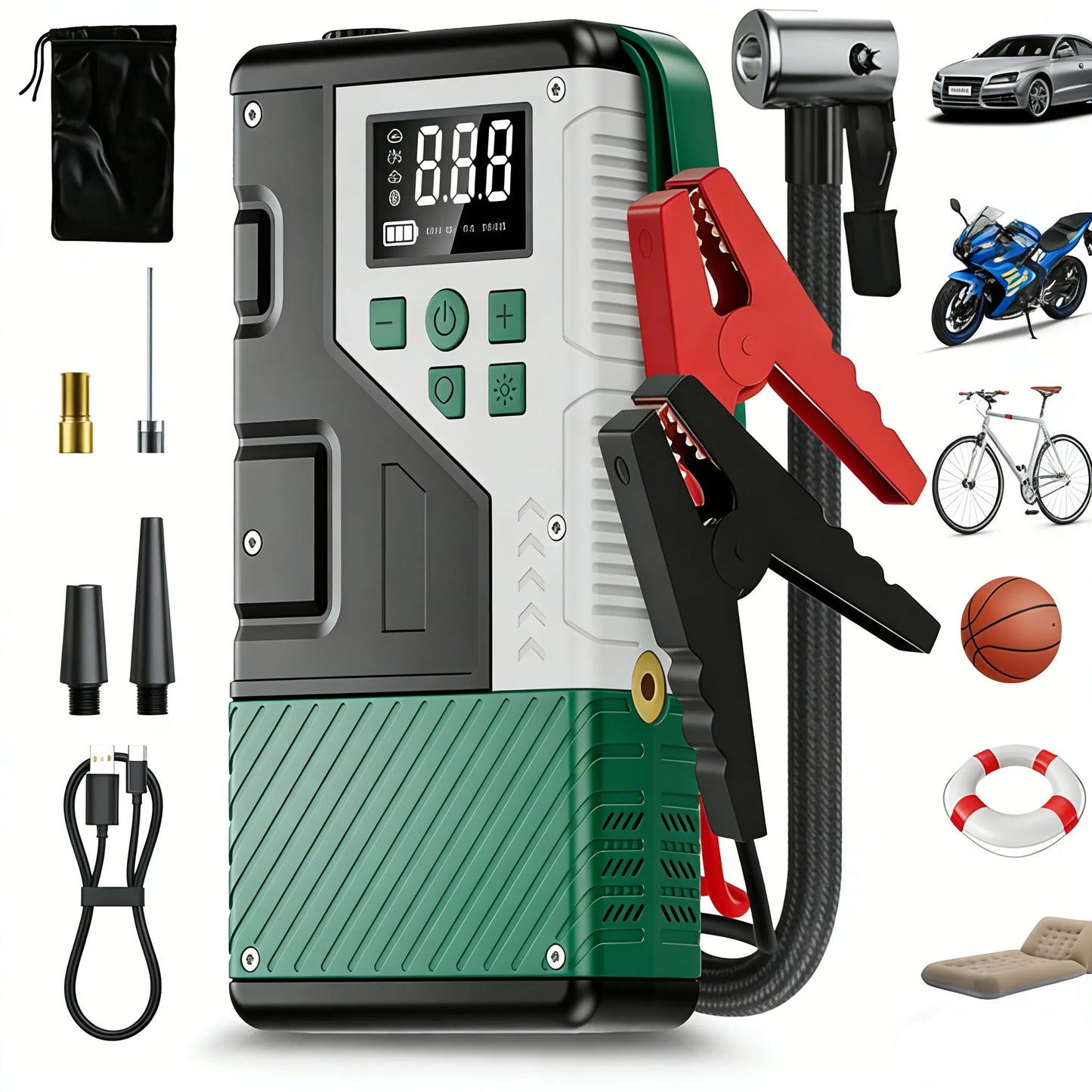Portable Car Air Compressor 150 PSI With 7000A Emergency Jump Starter Combo