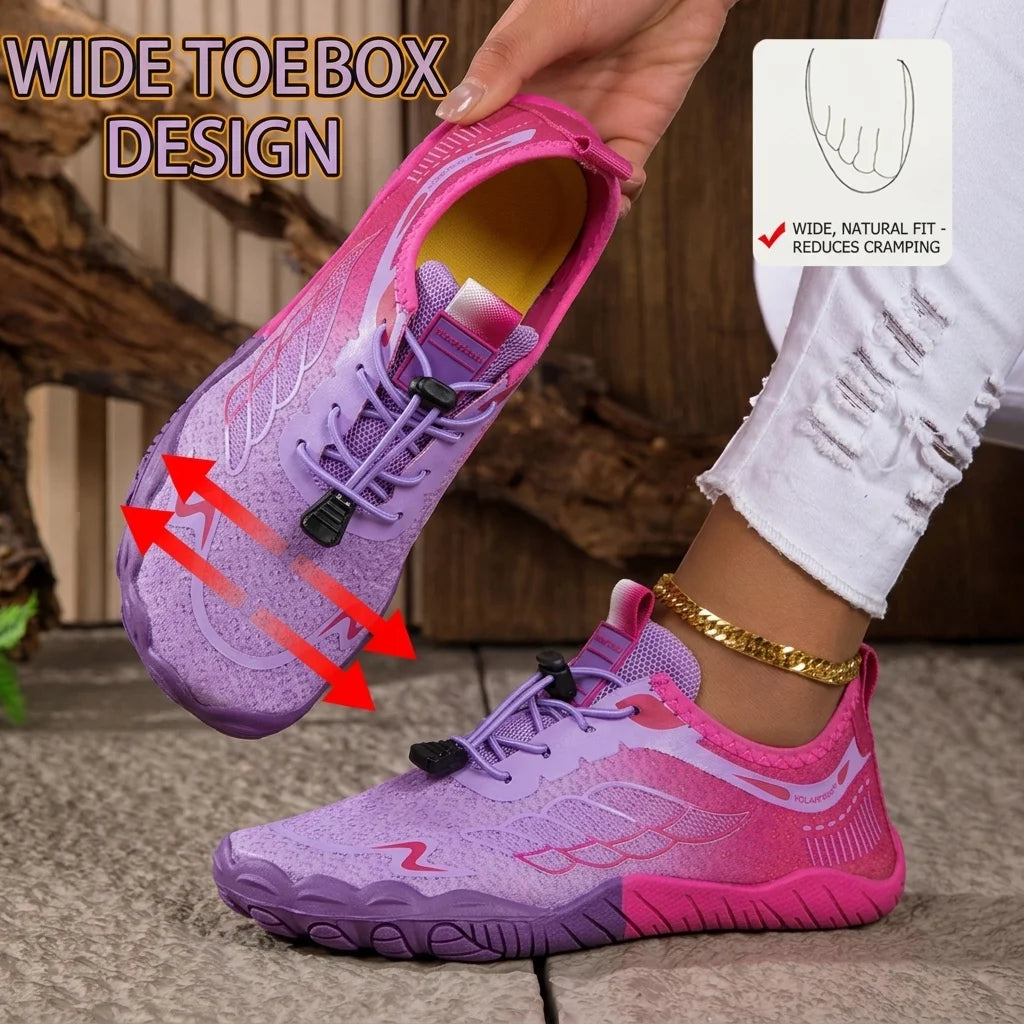 Women Gradient Barefoot Water Shoes Quick Dry Breathable Mesh Non Slip Quick Lacing Five Fingers Aqua Sneakers For Beach Swimming Yoga River Trekking Outdoor Sports Footwear 2026 New