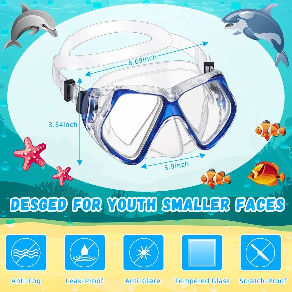 4 Pcs Adult Swim Goggles With Nose Cover And Tempered Glass Snorkel Mask
