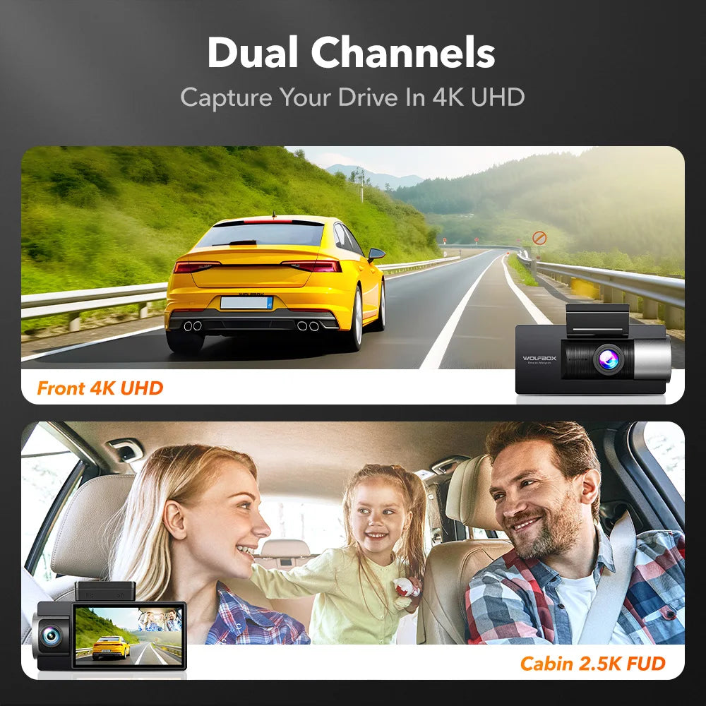 WOLFBOX i17 4K 3 Lens Dash Camera 3 Cameras Dashcam 5G Wifi App Control Car Cam Recorder Front/Cabin/Rear GPS Night Vision