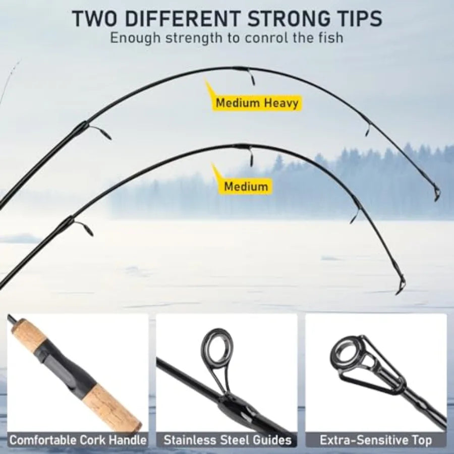 Portable 28 Inch Ice Fishing Rod and Reel Combo Set with Accessories