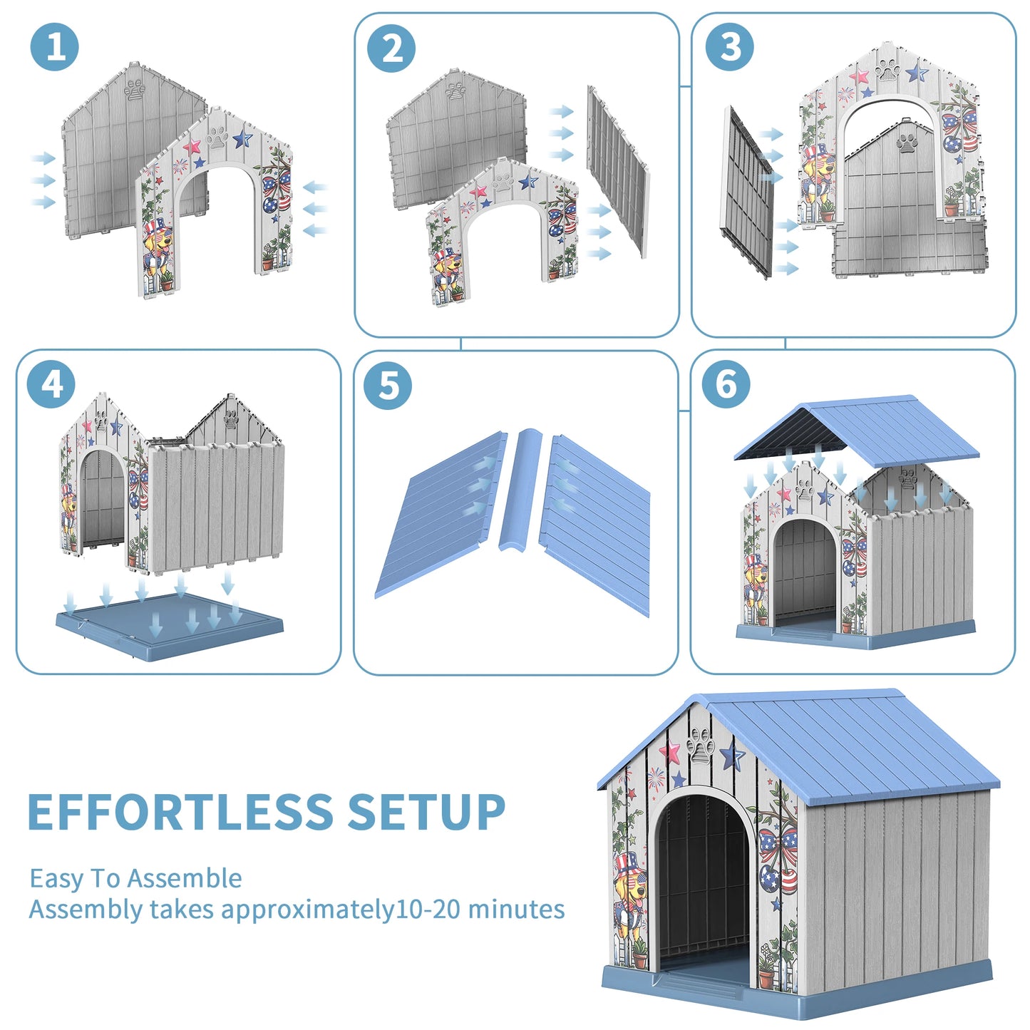 Weatherproof Outdoor Plastic Dog House With Printed Pattern Door Cover