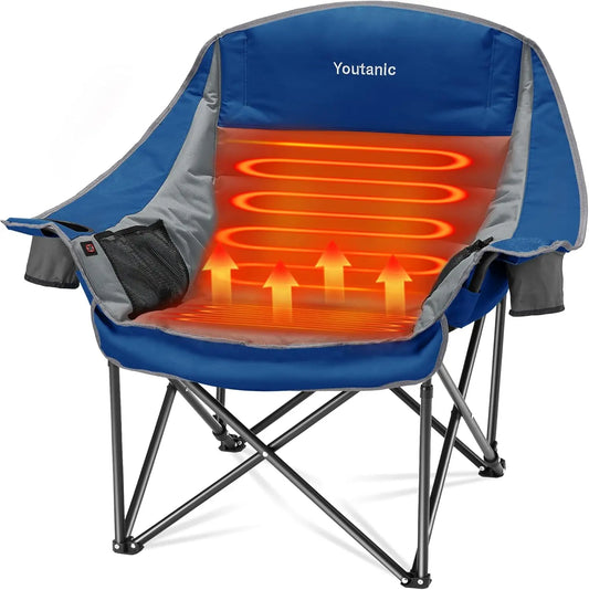 Heated Camping Chair with 3 Heat Levels, Oversized Padded Design, Side Pockets & Cup Holder for Outdoor Activities