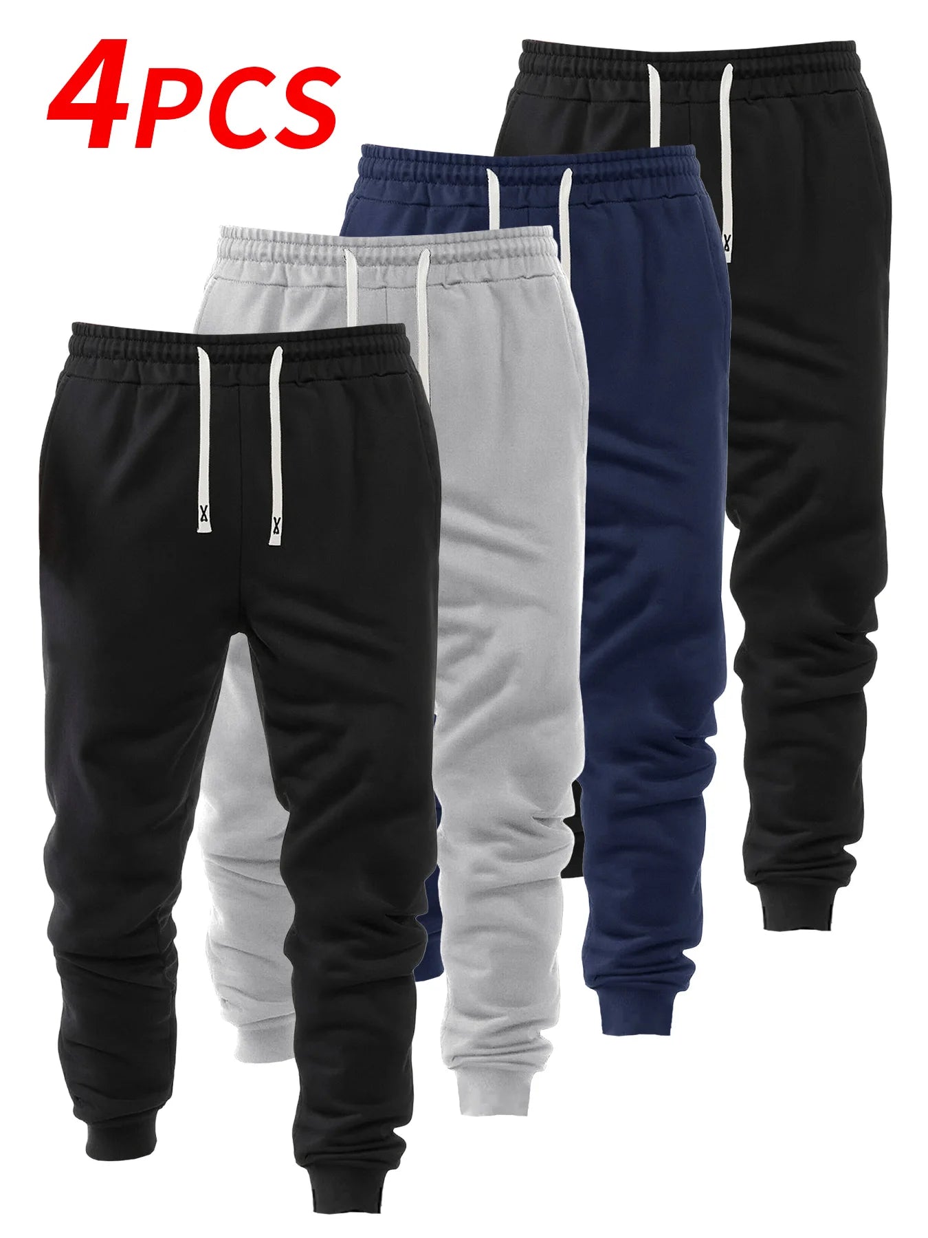 Men's 4-piece set cuffed sports casual pants, comfortable fabric, suitable for outdoor sports, shopping, and travel
