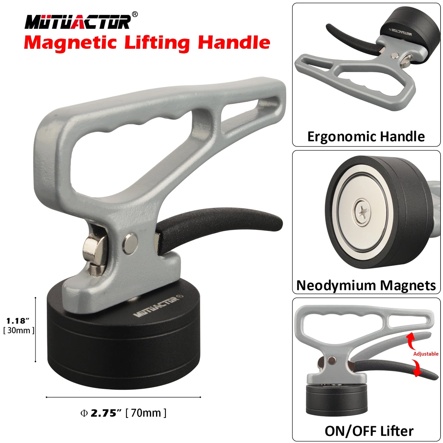 Heavy Duty Strong Magnetic Pickup Tool Magnet Lifting Quick Release Portable Material  Collector Ergonomic Handle  Iron Plate