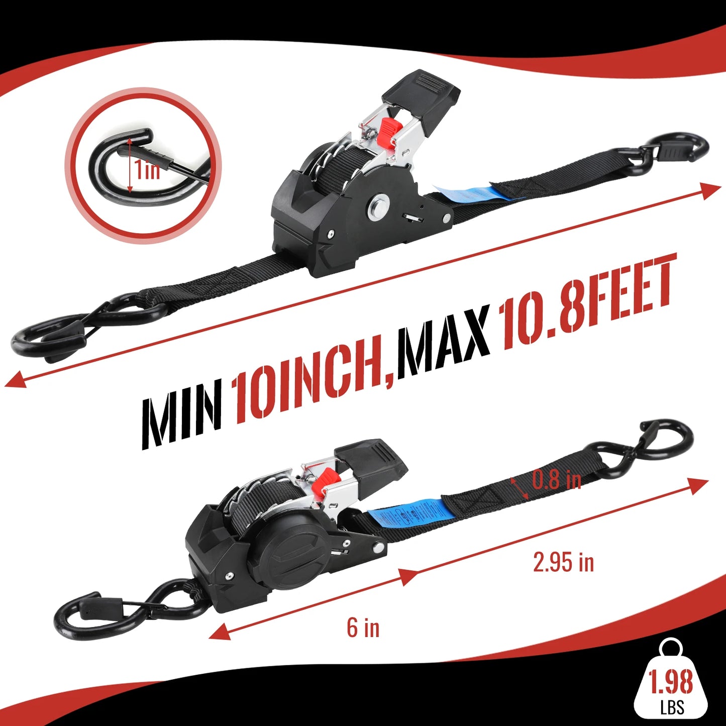 Automatic Ratchet Straps 3M X 25mm Self Retracting Tie Down Straps With S Hooks