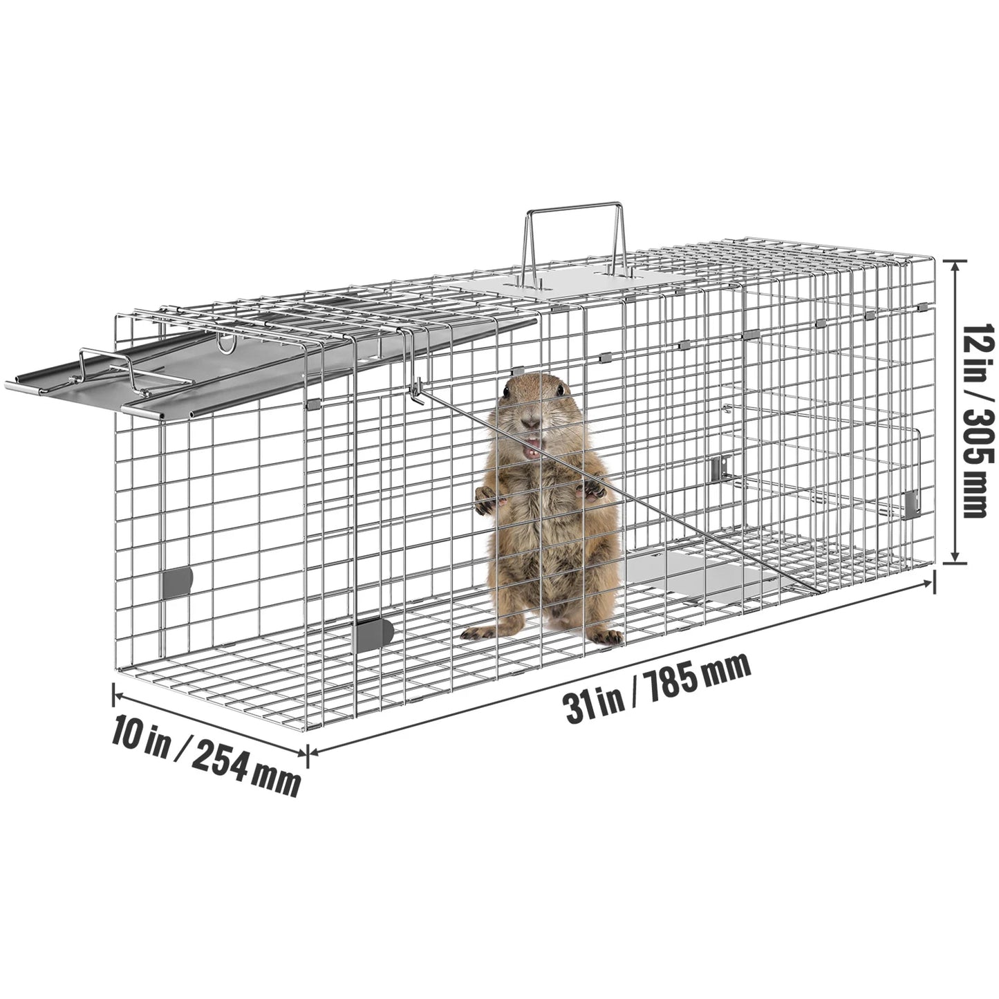 SucceBuy Live Animal Cage Trap Humane Cat Trap Galvanized Iron Folding Animal Trap with Handle for Rabbits Stray Cats Squirrels