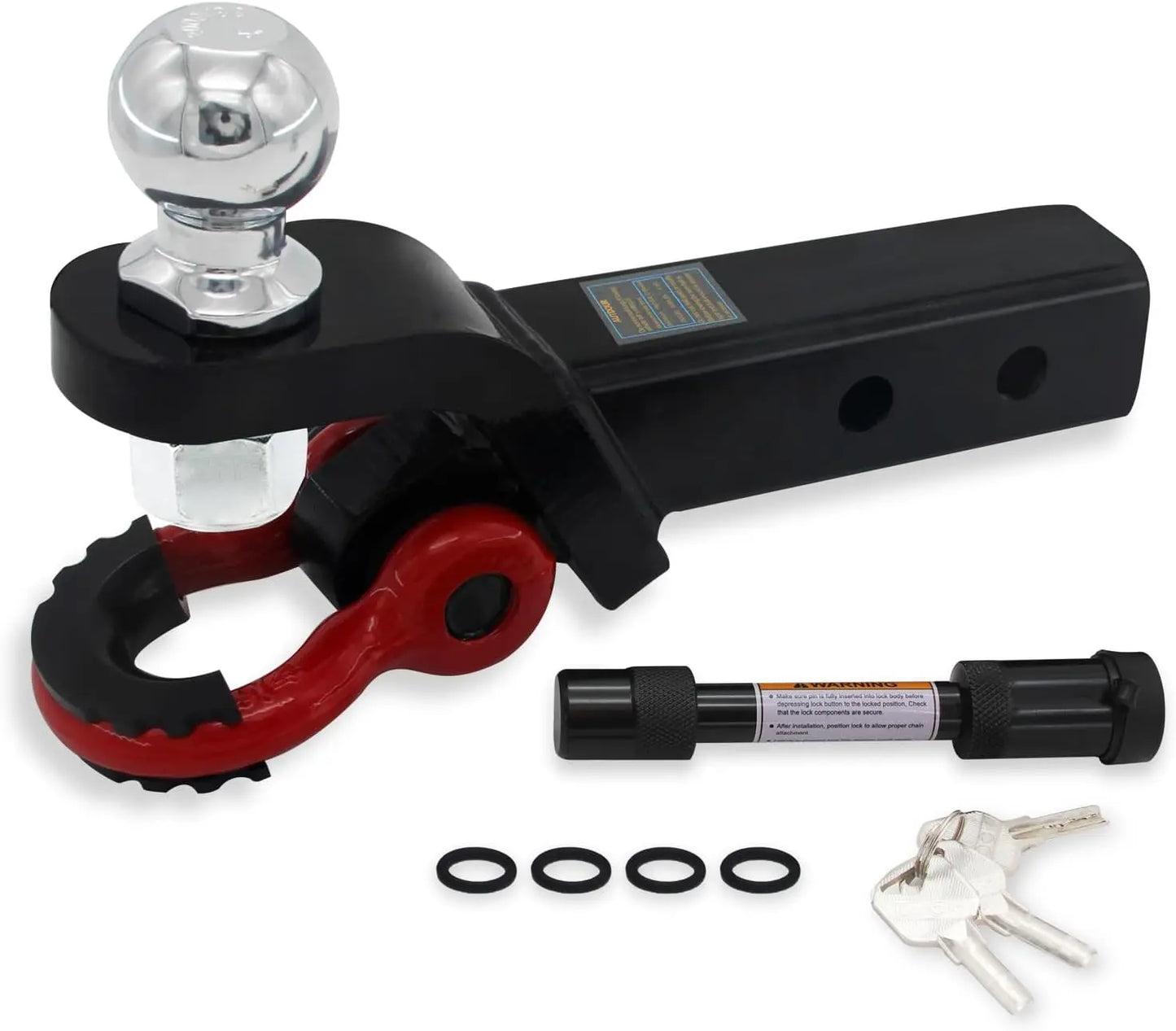 Heavy Duty 2-in-1 Trailer Hitch Ball Mount with Tow Shackle for Trucks, SUVs, Cars - Fits 2-Inch Receiver