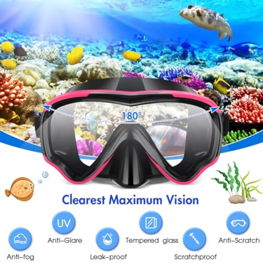 4 Pcs Snorkeling Goggles for Adults Scuba Diving Mask Anti Fog Dive Mask Snorkeling Gear for Men Women Panoramic Swimming Goggl