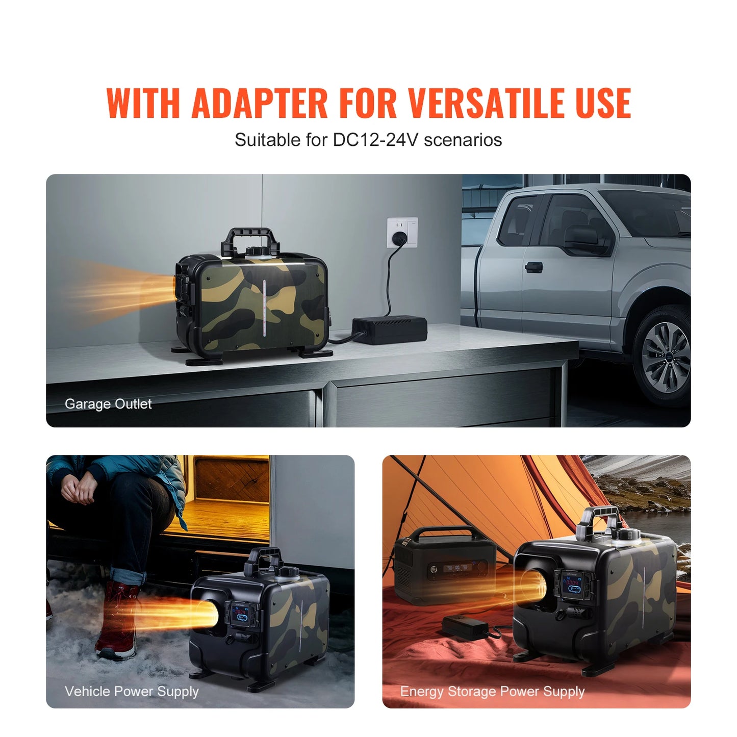 SucceBuy 8KW Car Heater 12V/24V All in One Diesel Air Heater Bluetooth/Display/CO Alarm Horizontal Diesel Heater Vehicle/Garage