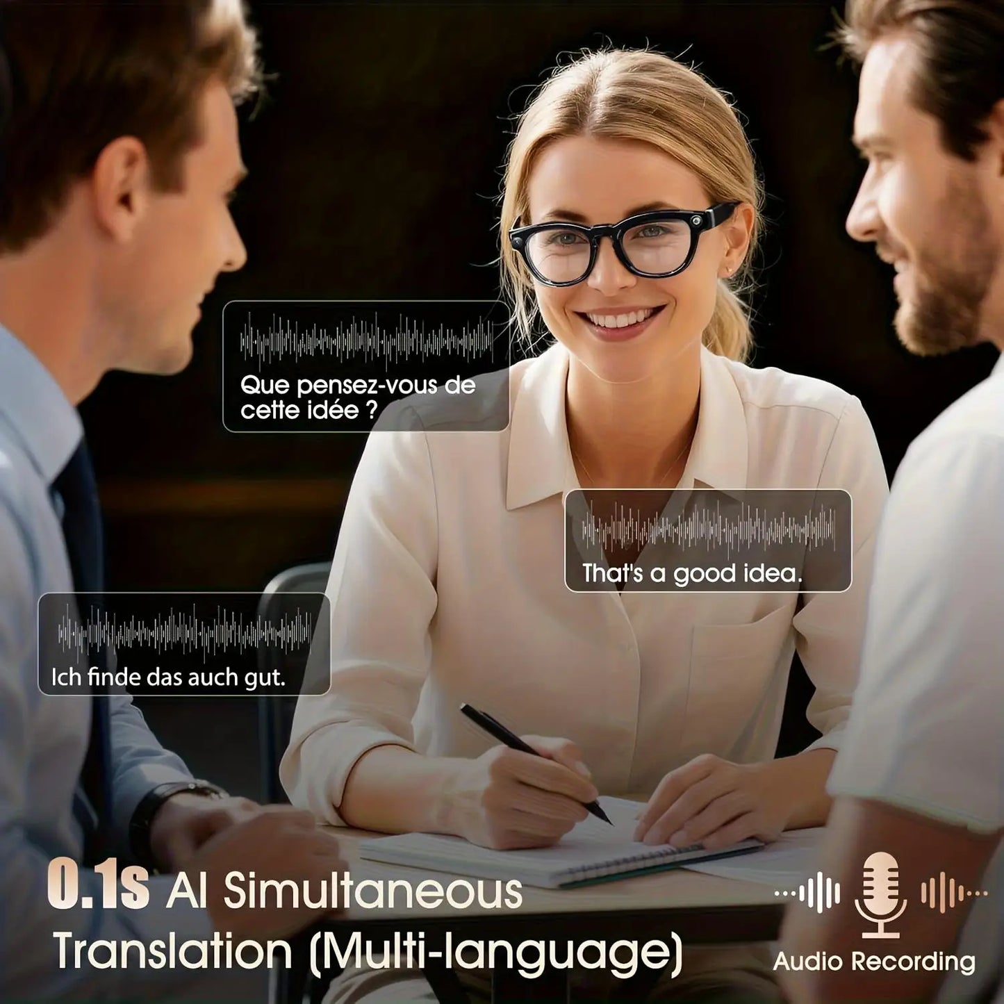 Smart Glasses Real-Time Translation Powered AI Chat Assistant, 8MP Camera 1080P Video Dual Mics Speakers photochromic lenses