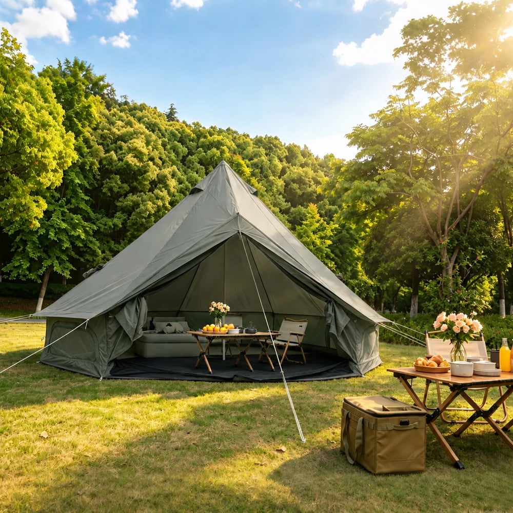 Oxford Bell Tent for Family Camping - Spacious 13.1ft Yurt with Stove Jack, Large Glamping Tents for 4-8 People, 4 Season Oxford Hot Tent Shelter Green portable water-resistant camping tent Four season tents