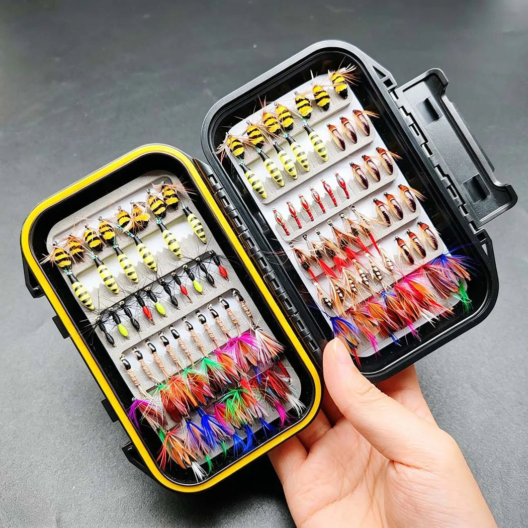 Fly Fishing Flies Artificial Bait Kit-2Boxes Bundle(Total 124Pcs Flies)Dry Wet Nyphms Fishing Bait for Trout Bass  with Fly Box