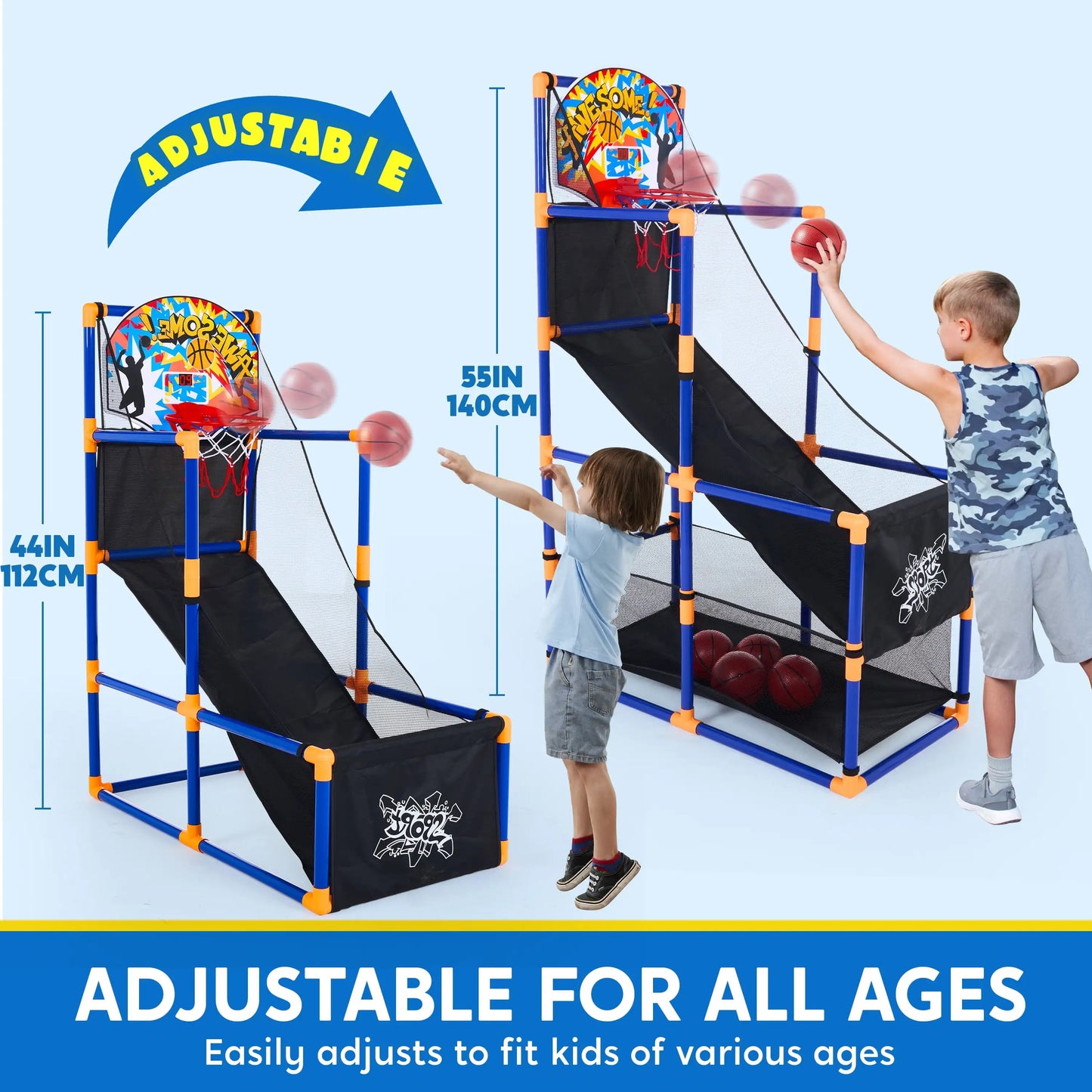 Joyfy LED Scoring Arcade Basketball Game with 4 Balls Adjustable Height 44"-55"Basketball Stand Hoop Toys Gift for Ages 3-12 Boy