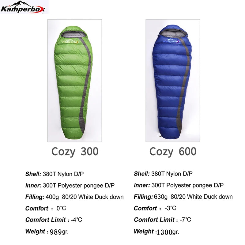 Winter Duck Down Sleeping Bag For Cold Weather Camping Lightweight Nylon