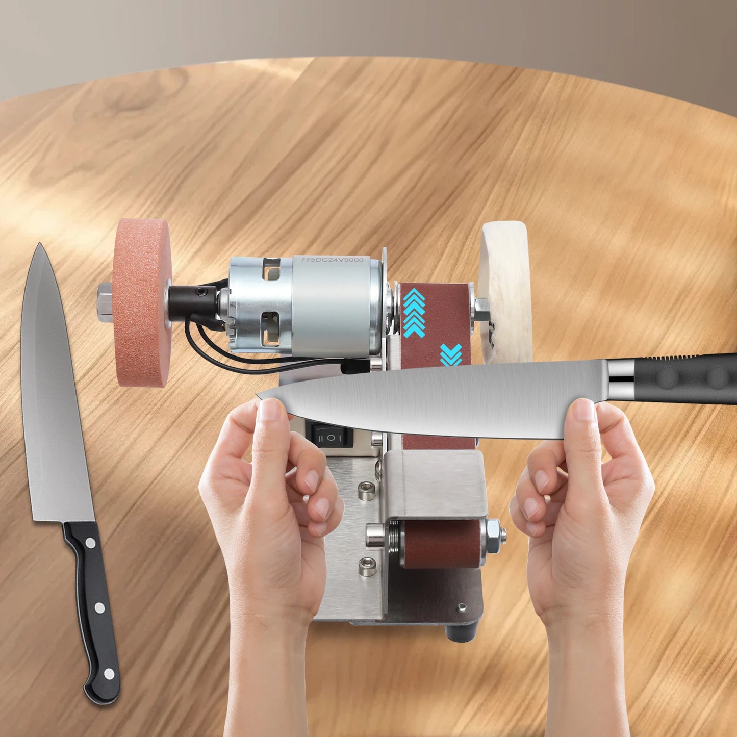 Mini Abrasive Belt Grinder Electric Belt Sander 7-Stage Adjustable Polisher 1~45° Tilting Worktable  for Metal Wood Jewelry Jade Buffing