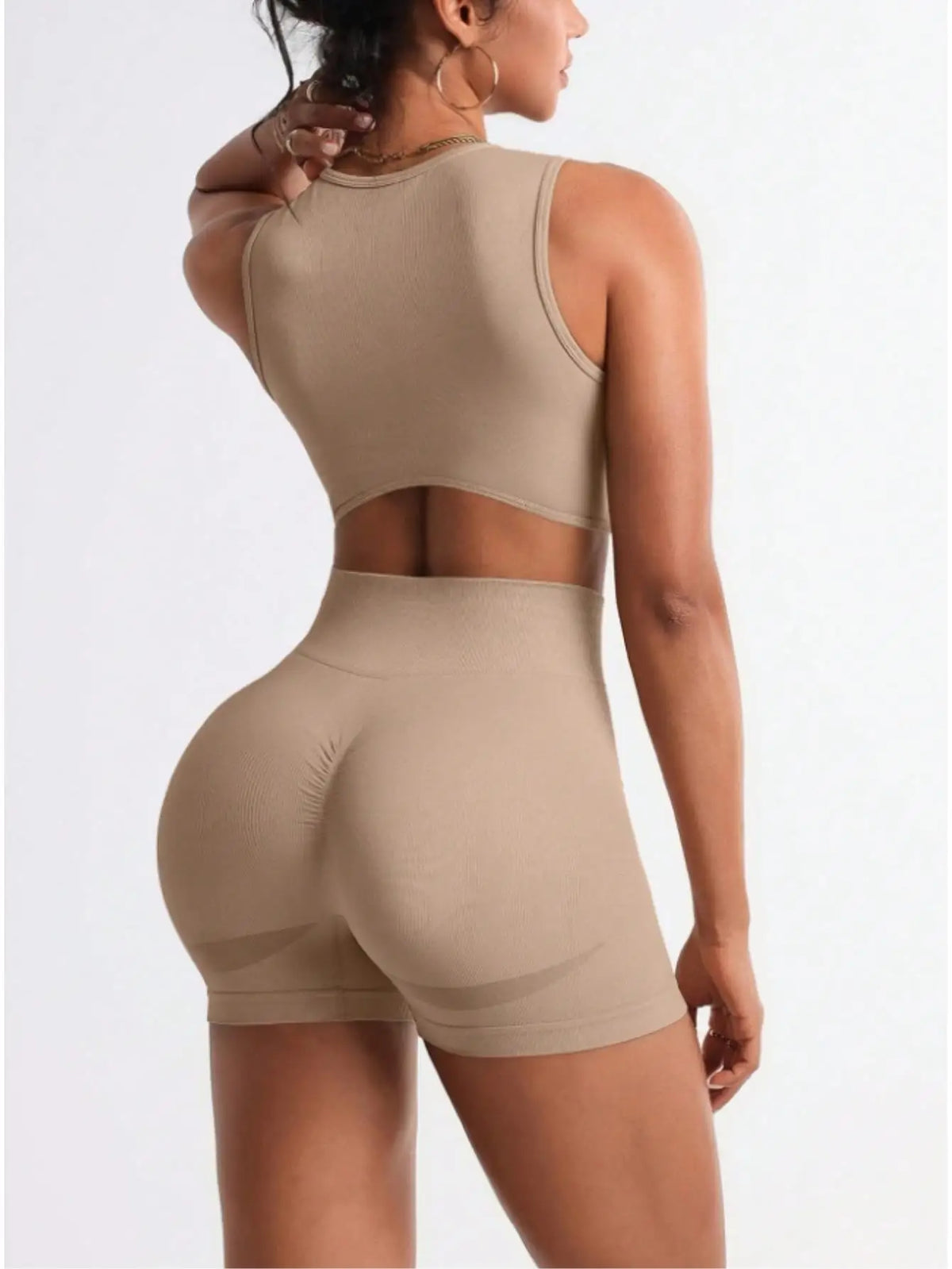 Women's 2 Piece Workout Sets Letter Print Crop Tank Top and High Waisted Biker Shorts Gym Outfits