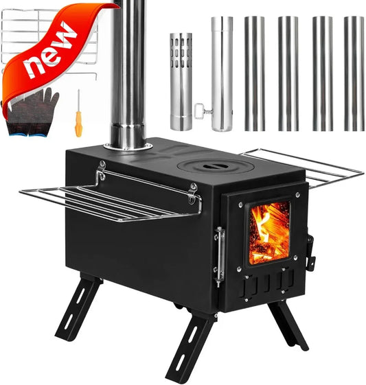 Portable Wood Stove for Camping, Compact Tent Stove with Large Firebox, High Airtightness for Outdoor Cooking  Heating