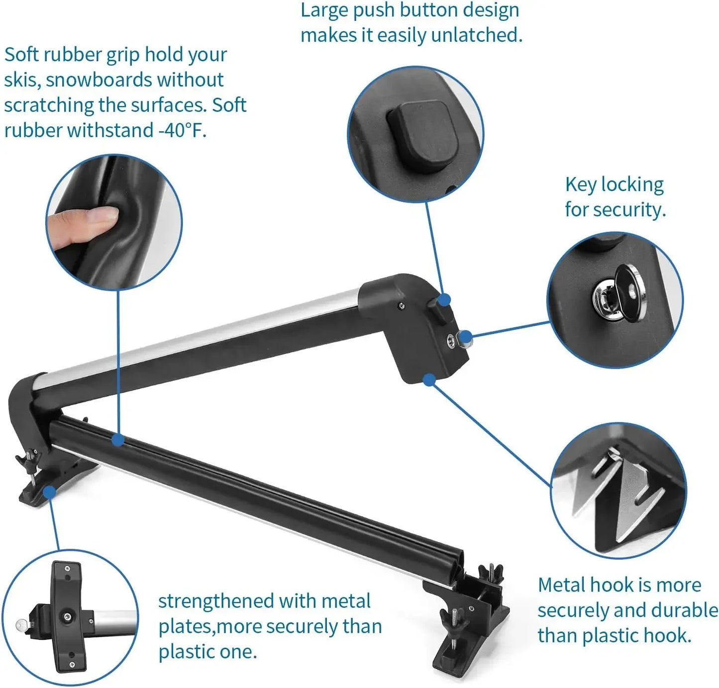 Car Ski Snowboard Roof Racks, Fits Up to 6 Pairs of Skis or 4 Snowboards, 2 PCS Universal Ski Roof Rack Carriers Snowboard Top H