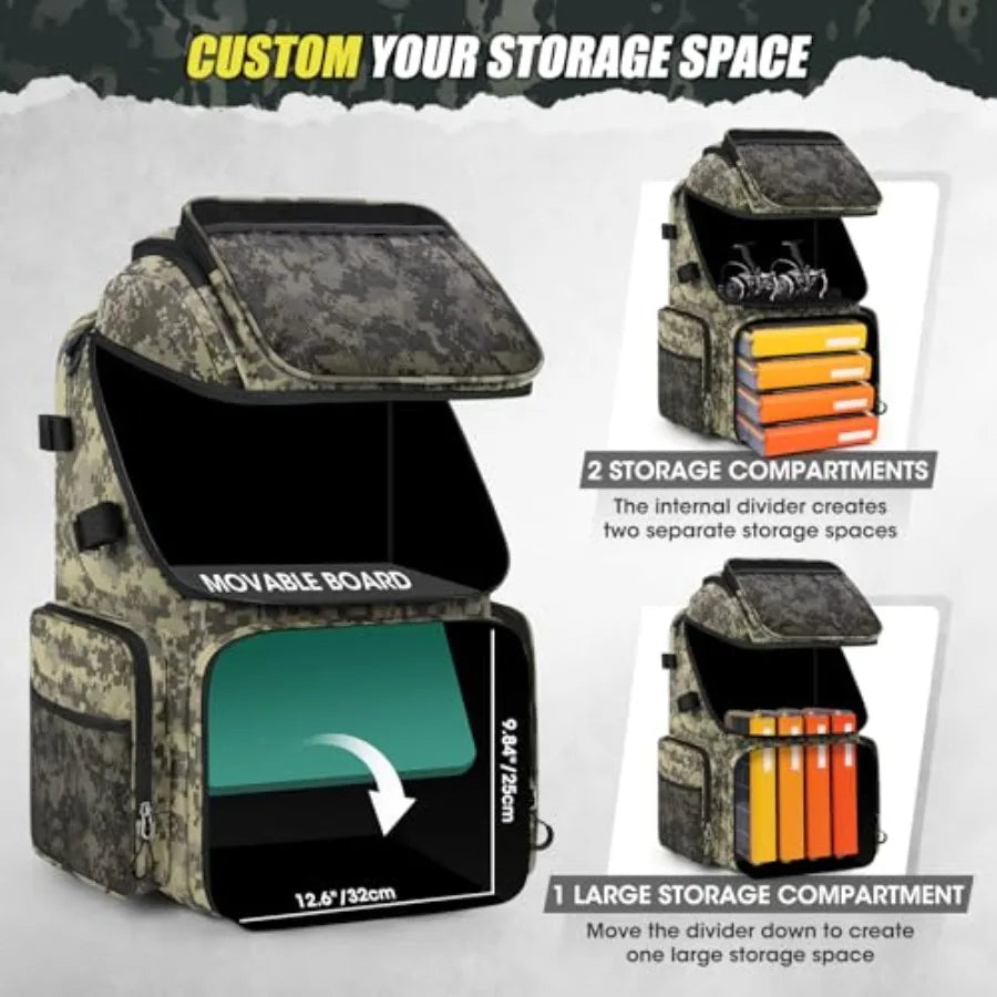 45L Fishing Backpack with Rod Holders and Rain Cover Large 900D Water-resistant Fishing Tackle Bag Store Fishing Gear