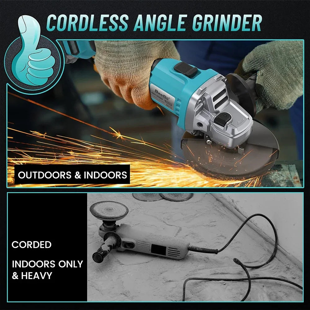 SEESII 21V 125mm Angle Grinder Brushless Motor Electric Grinding Tool Multifunctional Rechargeable Cutting Polishing Machine