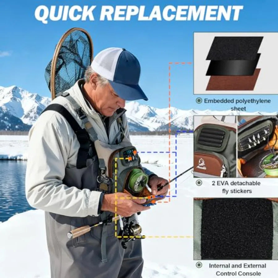 Fly Fishing Chest Pack, Outdoor Waterproof fishing Tackle Chest Bag with Multiple Compartments, Small Wade fishing, Can accommo