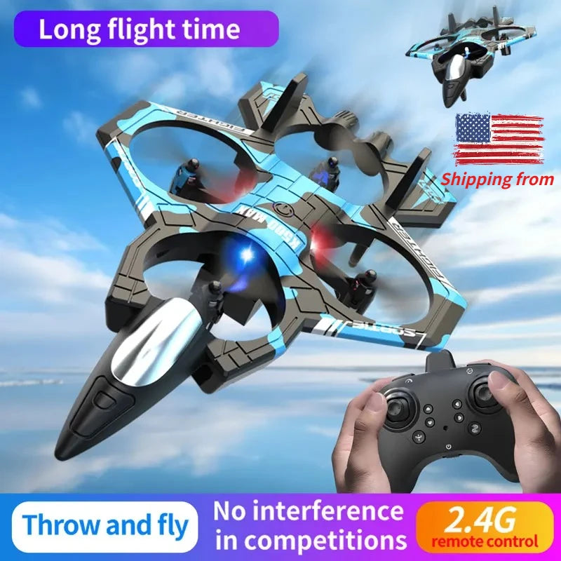 K500MAX Glider Flying Helicopter RC Hobby Jet Plane 2.4G Stunt Remote Control Foam Fighter Airplane Toy Drone With Light