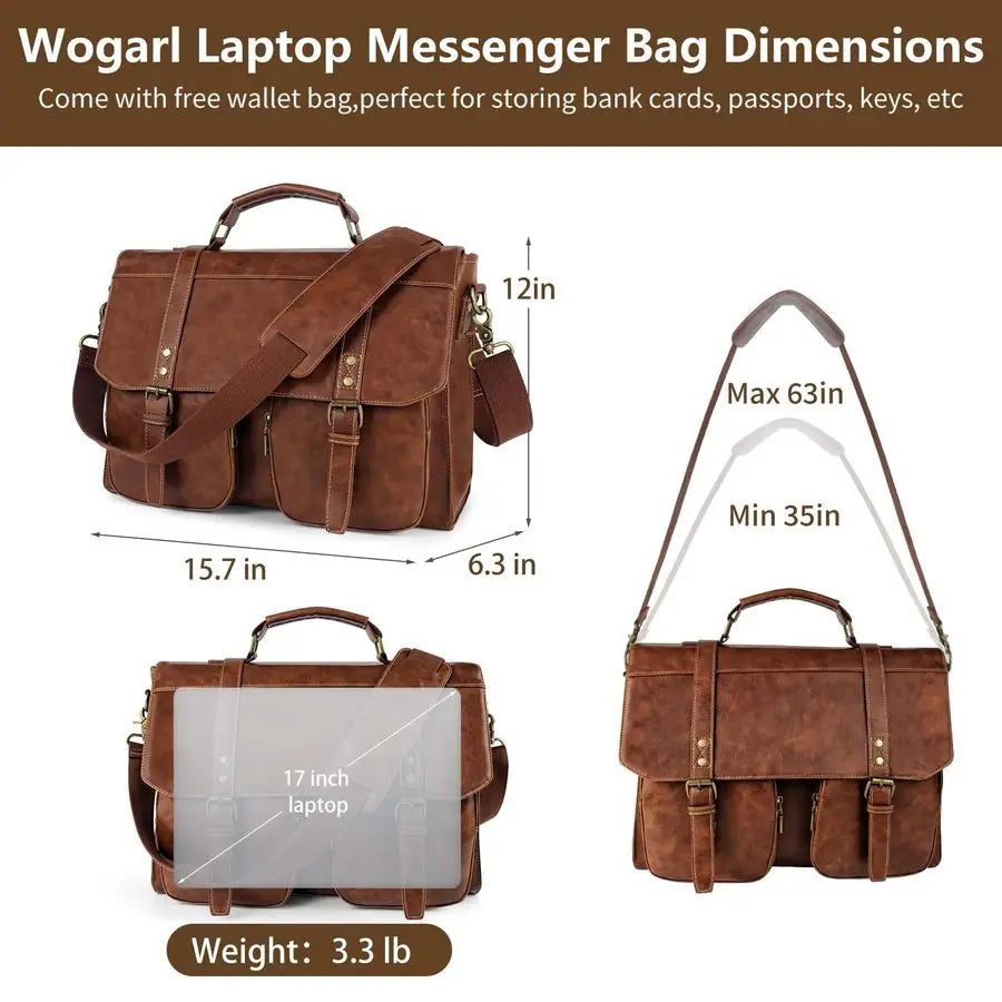 Bag for Men 15.7 inch Vintage PU Leather Briefcase Large Computer Laptop Bag for Office Business