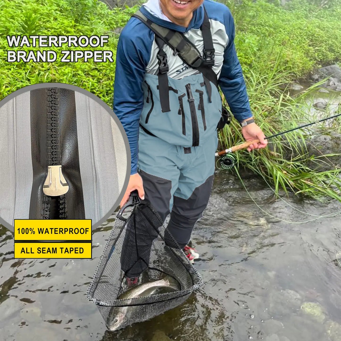 Mens Waders Zipper Front Stockingfoot Outdoor Breathable Chest Fishing Wading Pants Zip Waders