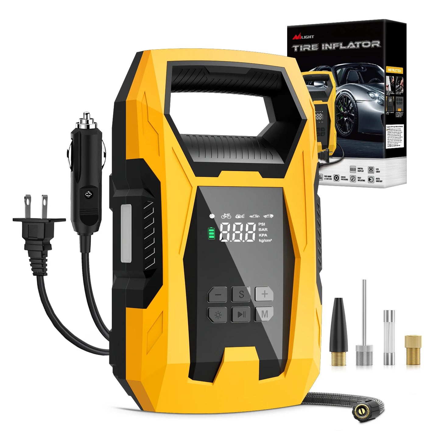 Nilight Tire Inflator Portable Air Compressor Dual Power for Car 12V DC and Home 110V AC Tires Pump Pressure Gauge Fast Inflate Auto Shutoff for Cars SUV Motorcycle Bicycle