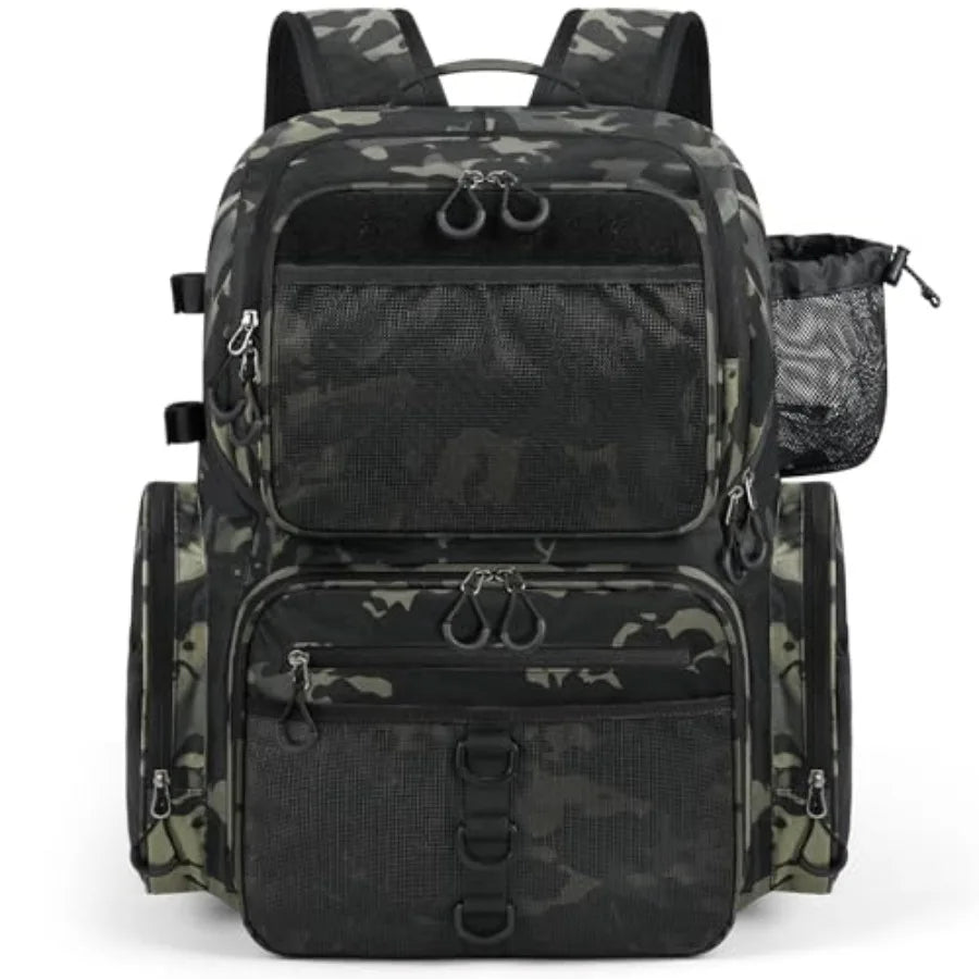 45L Fishing Backpack with Rod Holders and Rain Cover Large 900D Water-resistant Fishing Tackle Bag Store Fishing Gear