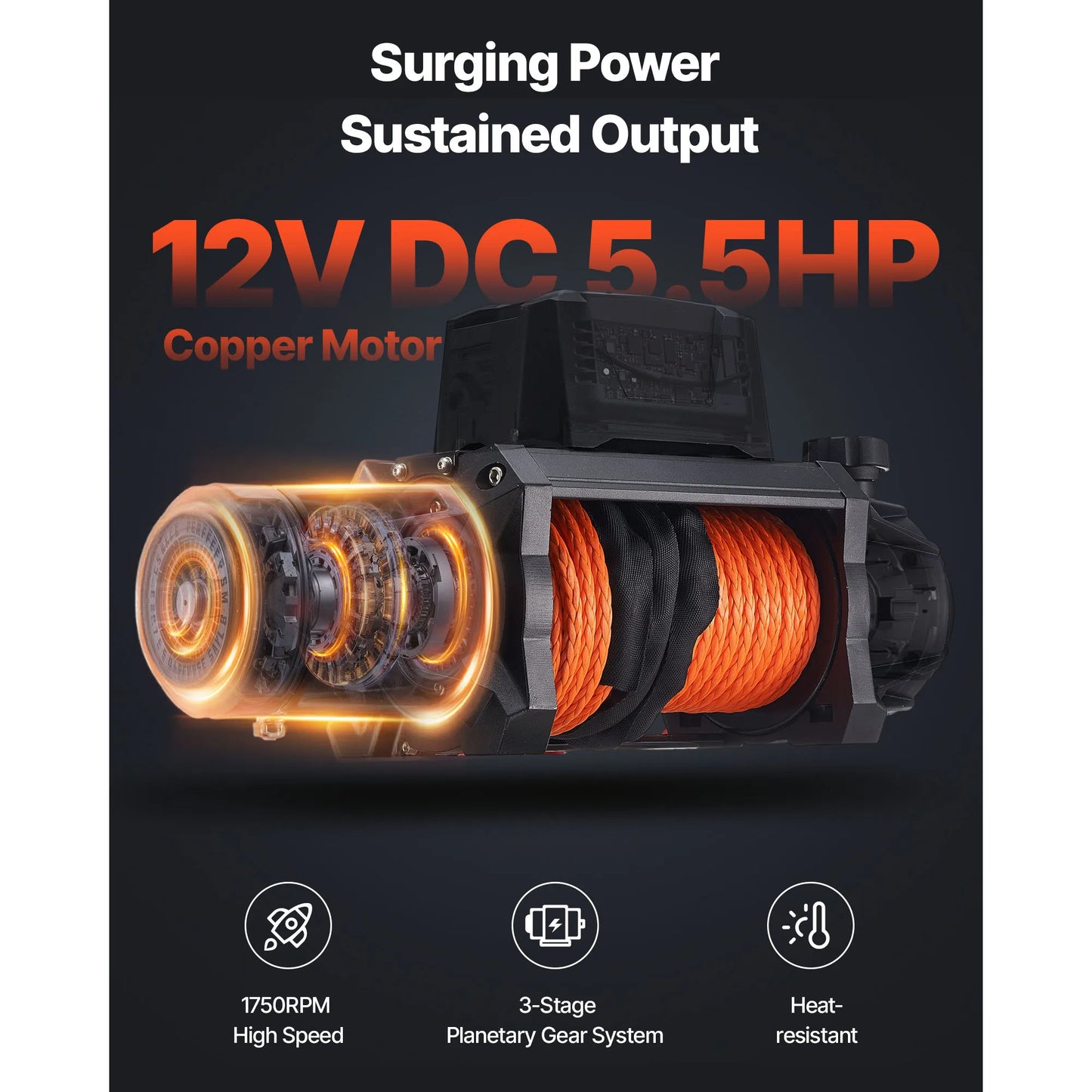 SucceBuy 10000/12000/13500 lbs Electric Winch 12V DC Truck Car Winch with 90 ft Synthetic Rope for Towing Off-Road SUV Jeep