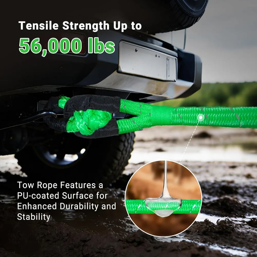 Kinetic Recovery Tow Rope 30 Feet Snatch Strap With 2 Soft Shackles 48500 Lbs