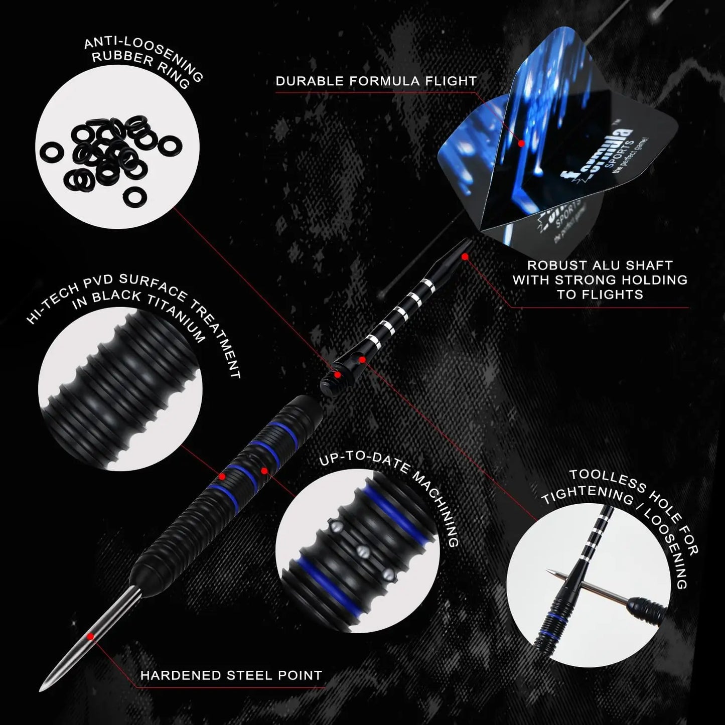 90% Tungsten Steel Tip Darts Set 21g-24g - Professional Darts with Flights, Shafts & Sharpener