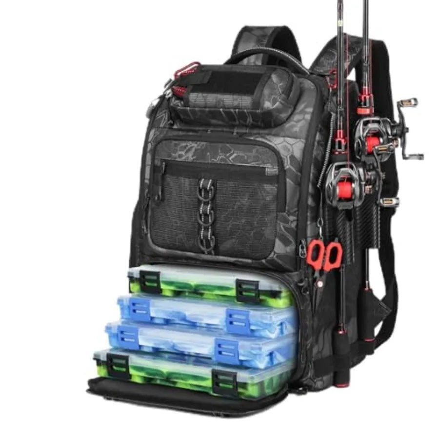 Fishing Tackle Backpack with Two Rod Holders Water Resistant Gear Bag