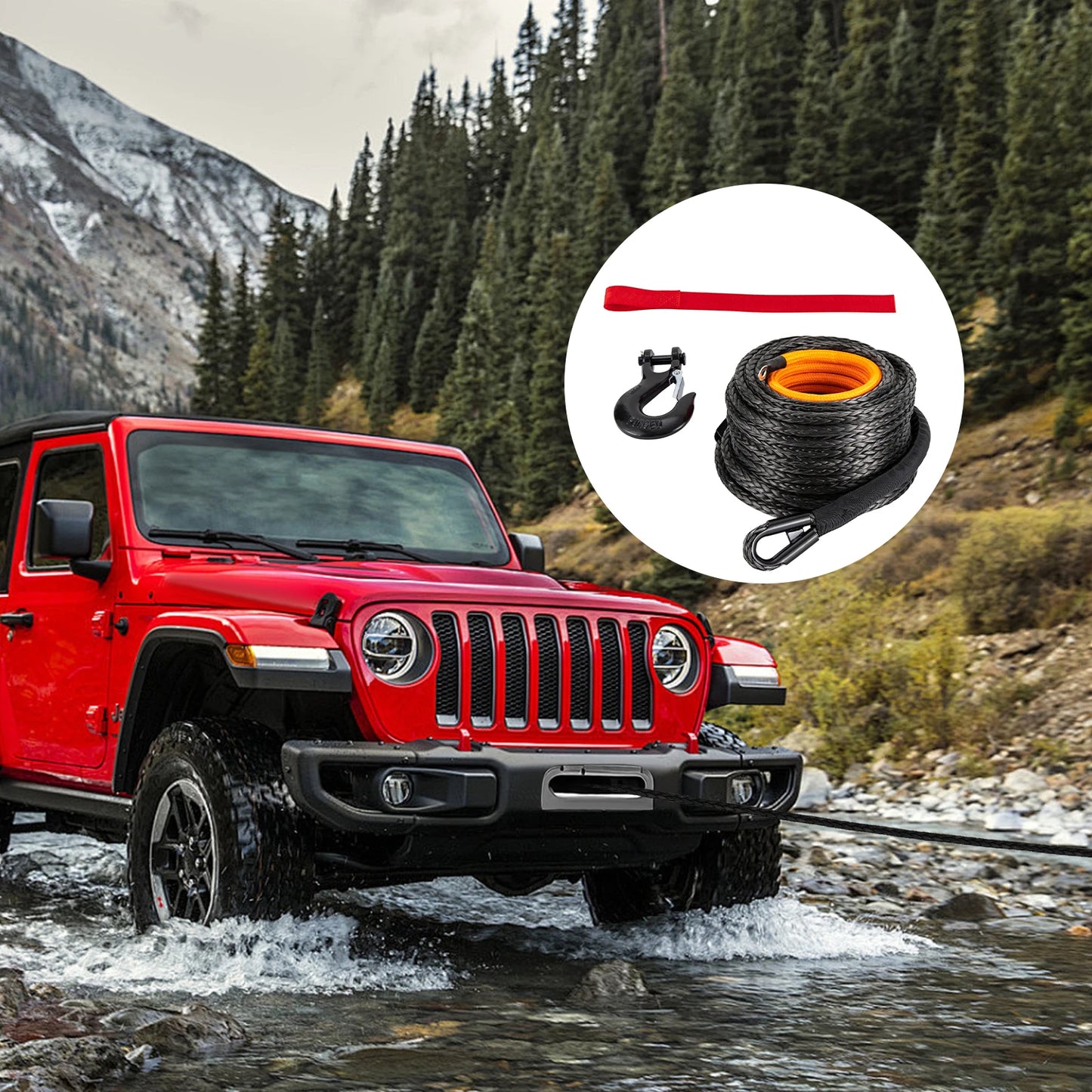 Winch Rope With Hook 92 Inch 31500 LB Strength For 4WD Off Road