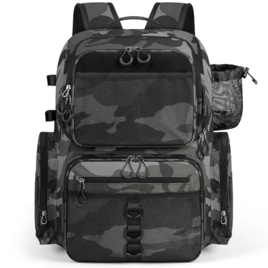 45L Fishing Backpack with Rod Holders and Rain Cover Large 900D Water-resistant Fishing Tackle Bag Store Fishing Gear