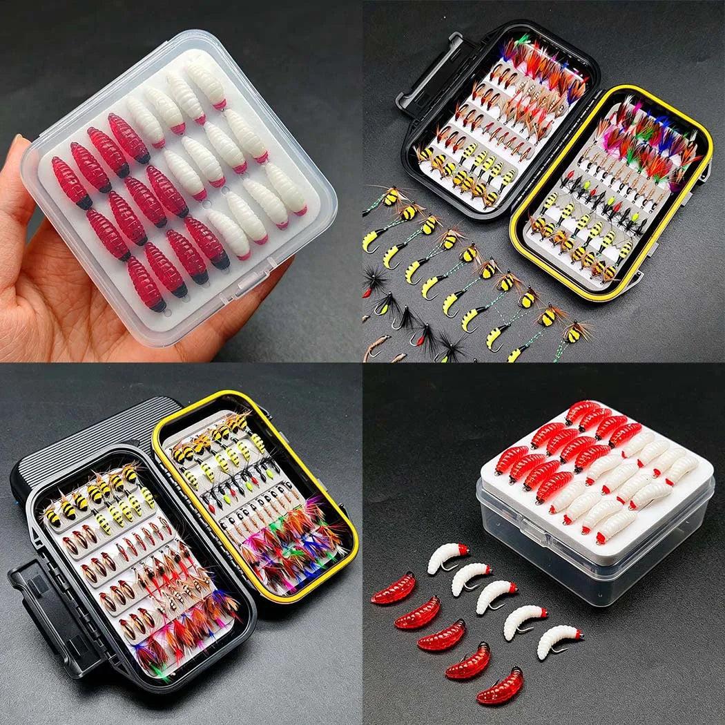 Fly Fishing Flies Artificial Bait Kit-2Boxes Bundle(Total 124Pcs Flies)Dry Wet Nyphms Fishing Bait for Trout Bass  with Fly Box